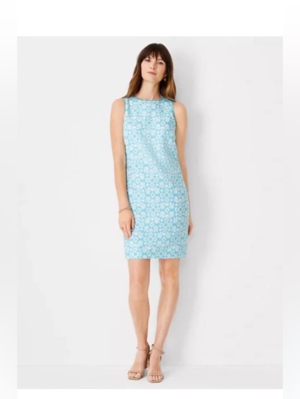 Ann Taylor Aqua and White Floral Mini Shift Dress
